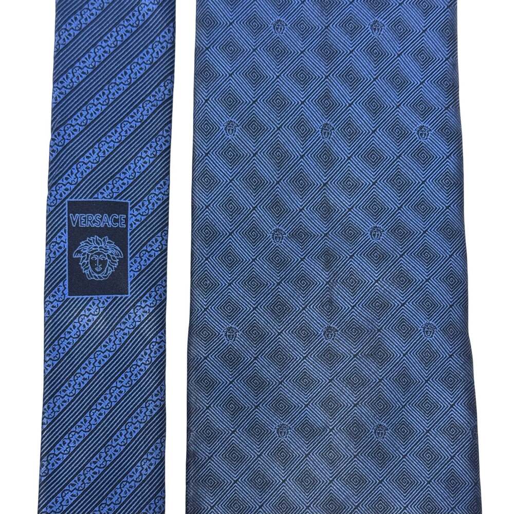 Versace Navy Abstract Pattern Tie - Picture 9 of 10